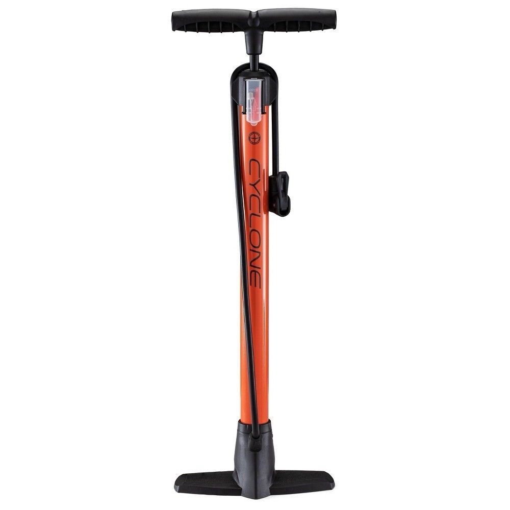 Orange Floor Pump with Gauge - Portable Bicycle Pump